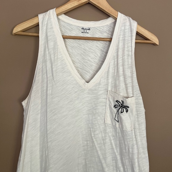 {Madewell} Palm Tree Pocket Cotton V-Neck Tank in Cream - Womens Small - Picture 3 of 10